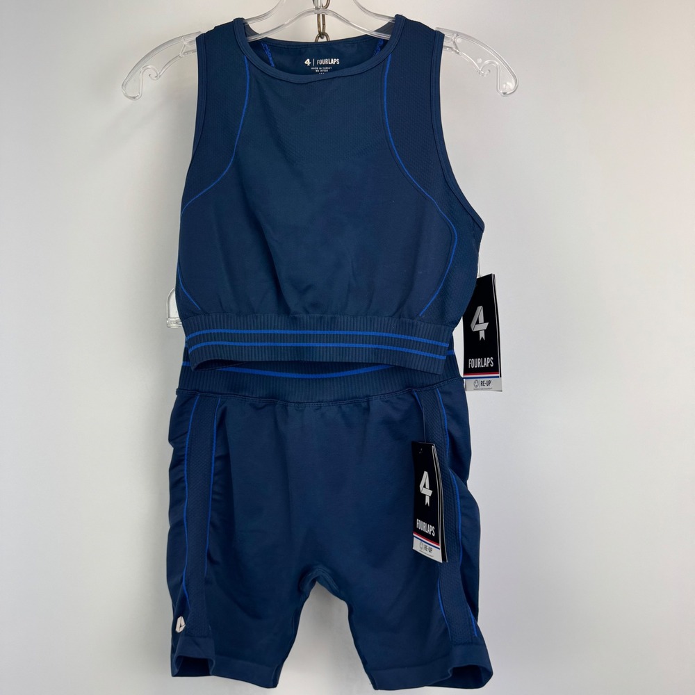 Fourlaps Breathe Seamless Bra & Aero Seamless 5" Short Set Midnight M/L‎ NWT